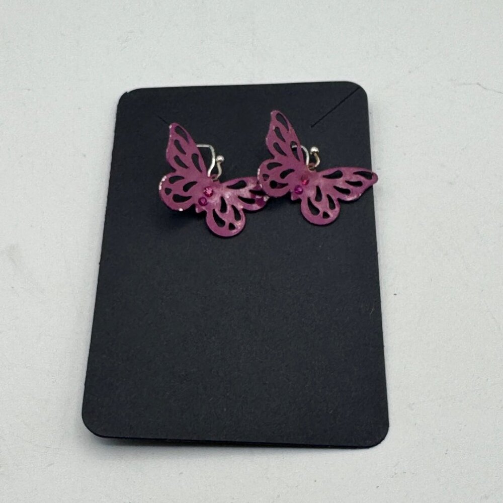 Pink Butterfly Earrings With Rhinestone Accents